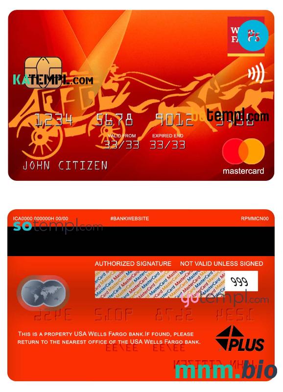 USA Wells Fargo bank mastercard, w pełni edytowalne template in PSD format